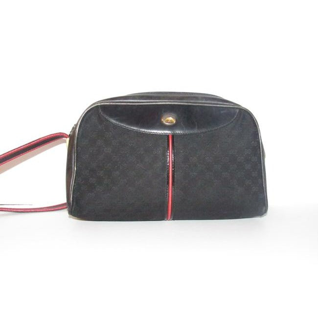 Gucci Ophidia W Micro Guccissima Print Red Trim Black Leather Shoulder Bag