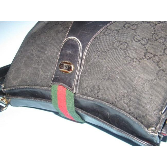 Gucci Guccissima Print Top Flap Snap Cross Body Black Leather And Gg Leather