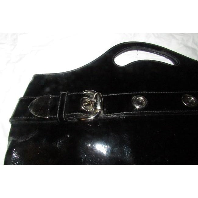 Gucci Patent Top Handle Punch Top Black Leather Tote