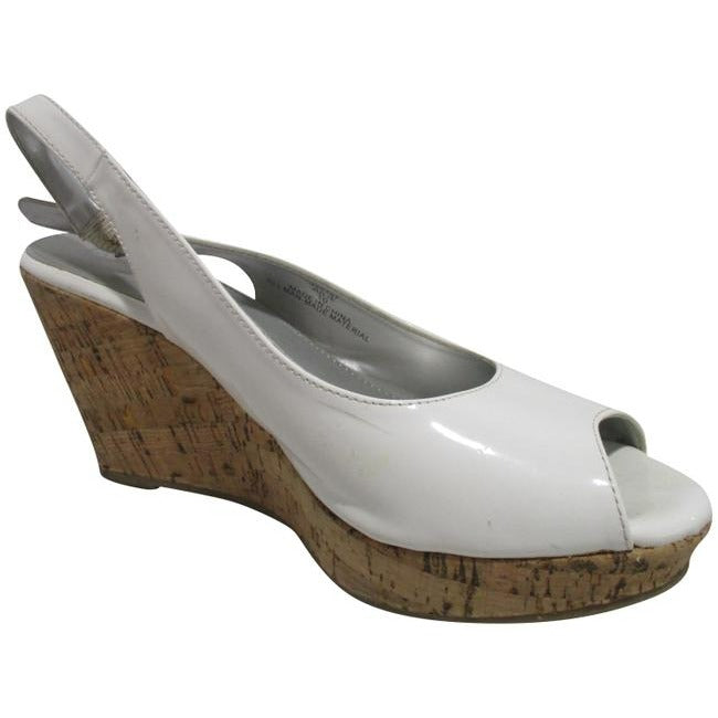 Lauren Blakwell White Patent Off Julie Slingback Peep Toe Cork Wedge Pumps Size Us