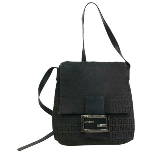 Fendi Shoulder Bag Crossbody Mamma Forever Black Zucchino Print Canvas And Leather Satchel