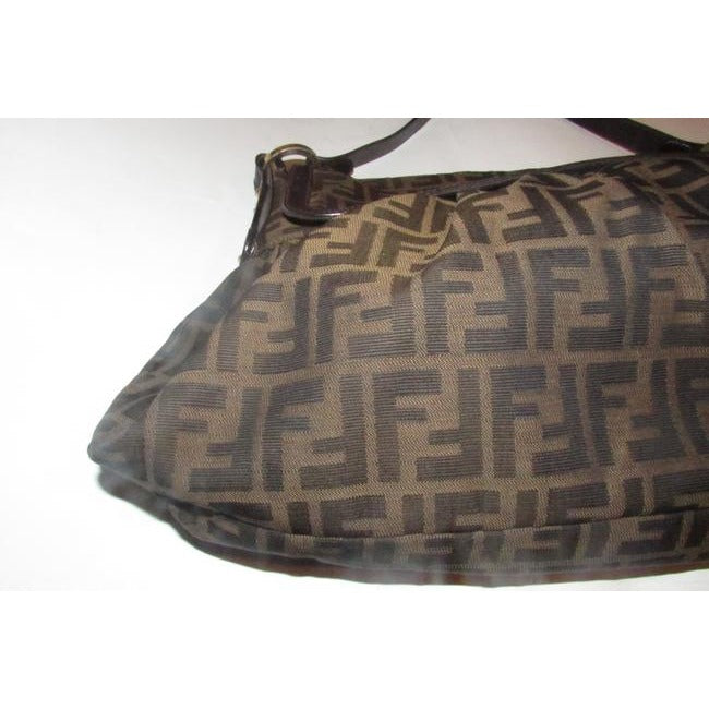 Fendi Xl Ruched Canvasleather Chef Style Tobacco Zucco Print Leather And Canvas Shoulder Bag