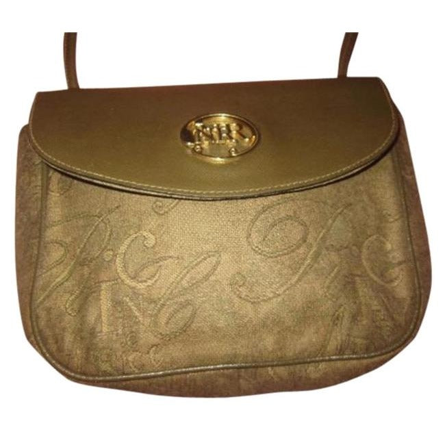 Nina Ricci Vintage Pursesdesigner Purses Olive Green Logo Print Faux Leather And Fabric Shoulder Bag