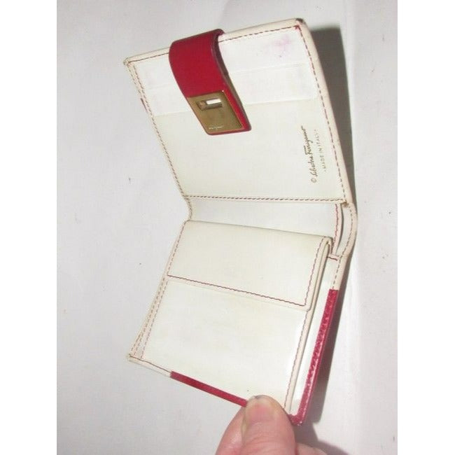 Salvatore Ferragamo Red And White Leather Vintage Wallet