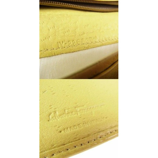 Salvatore Ferragamo Pale Yellow Patent Leather And Leather Vintage Wallet