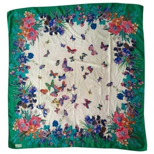 Gucci Colorful Flowers & Butterflies XL Silk Scarf