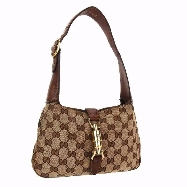 Gucci Jackie Guccissia Print Leather Canvas Petite Bag