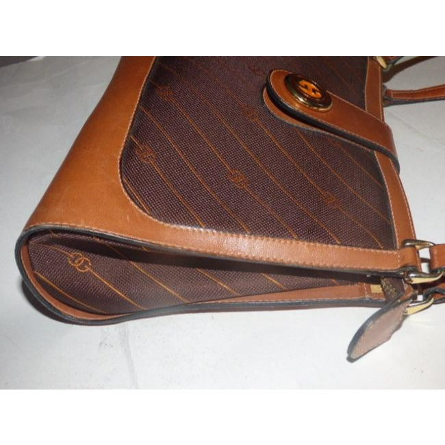 Gucci Vintage Shades Of Brown With Diagonal Rust Logo Print Leather Satchel