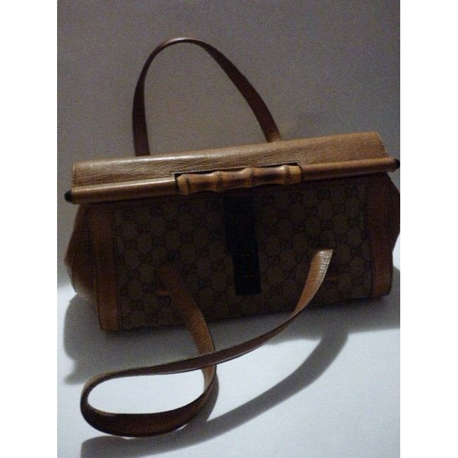 Gucci Vintage Pursesdesigner Purses Camel Textured Leather And Large G Logo Print Canvas Leathercanv