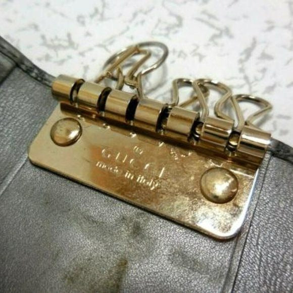 Gucci Silver Micro Guccissima Key Ring Gold Heart