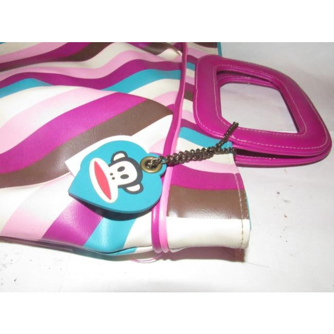 Paul Frank Pursesdesigner Purses Ivory Turquoise Plum And Lavender Striped Print Pvc Tote