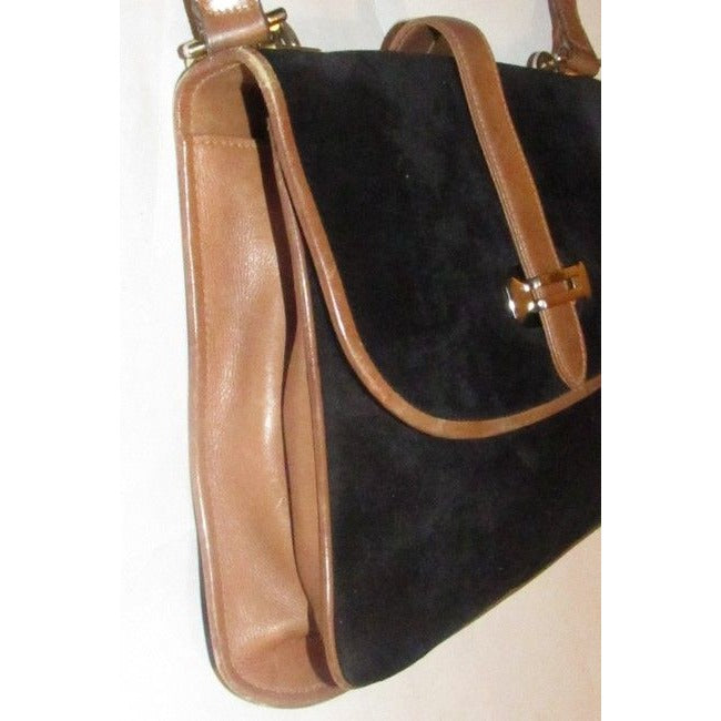 Mark Cross Vintage Pursesdesigner Purses Black Suede And Brown Leather Shoulder Bag