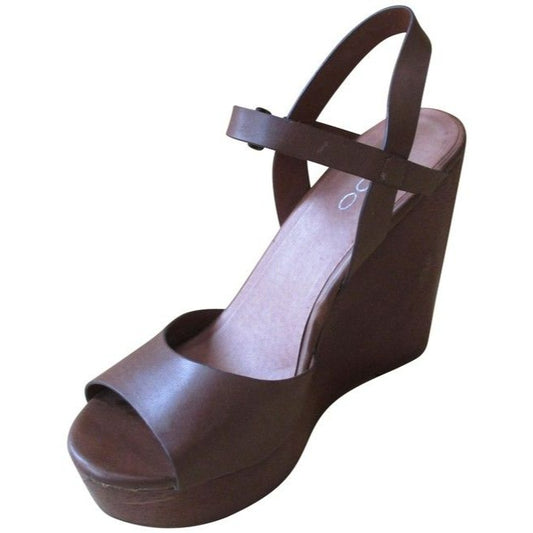 Aldo Brown Woodgrain Ankle Strap Platform Wedge Sandals Size Eu