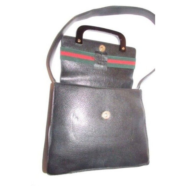 Gucci Ophidia Top Handle W Two Way Stripe Accent Black With Red And Green Leather Shoulder Bag