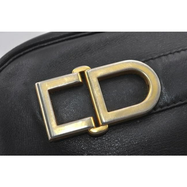 Dior Two Way Purse With Removable Adjustable Strap Black Gold Cd Accents Leather Shoulder Bag