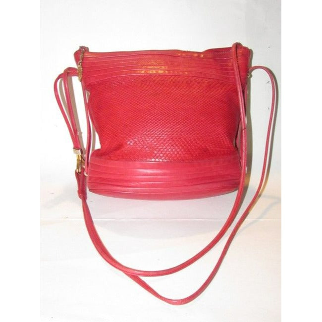 Gucci Red Python Skin & Smooth Leather Bucket Bag w Gold Accents