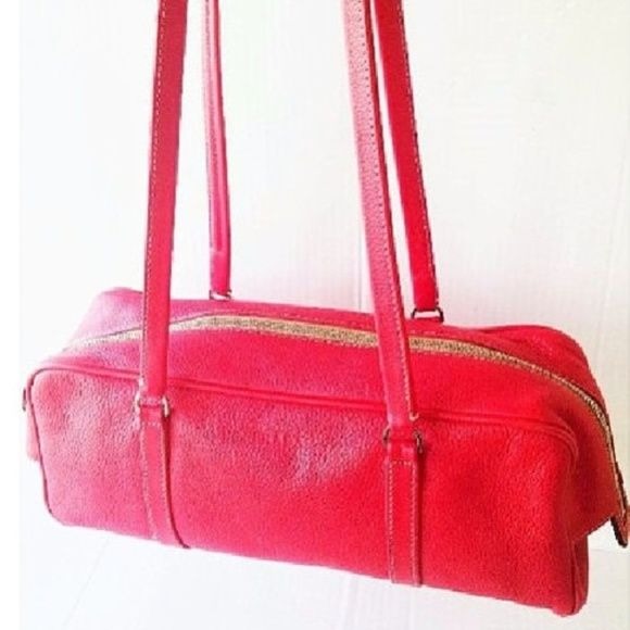 Vintage Prada Red Textured Leather Boxy Satchel style purse