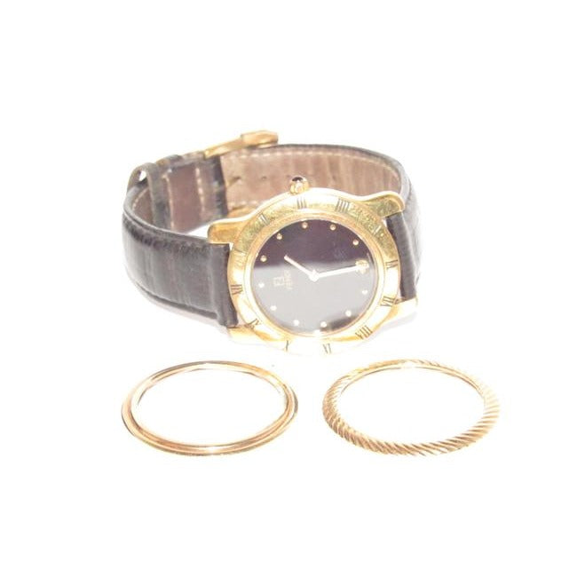 Fendi Brown Leather Round Gold Bezel Jewelry And Watch Combo