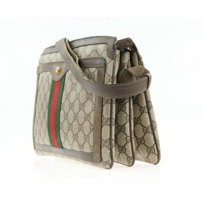 Gucci Guccissima Print Canvasleather Multi Compartment Two Way Brown Gred And Green Stripe Coated Ca