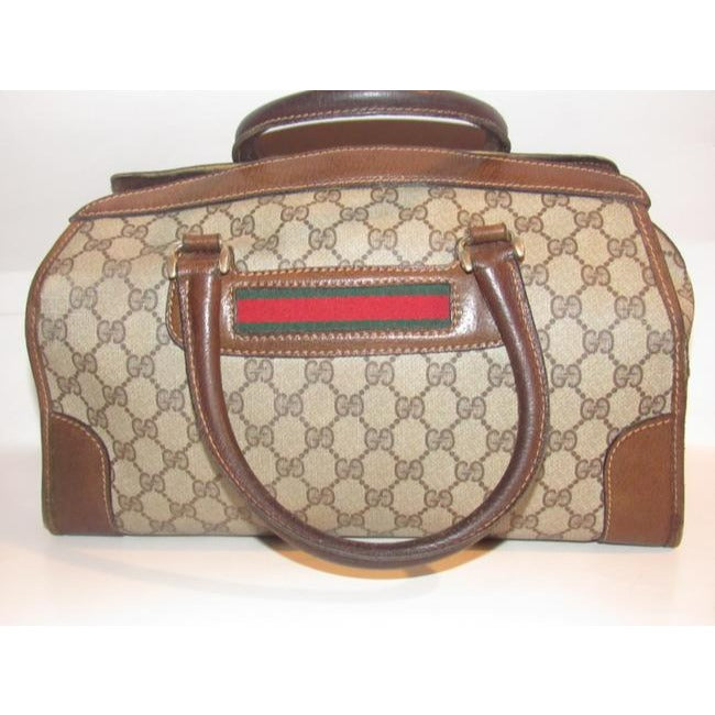 Gucci Supreme Brown Large G Logo Print Coated Canvas And Brown Leather With Red And Green Stripe