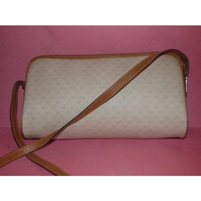 Gucci Vintage Ivory Coated Canvas W Camel Leather Small G Logo