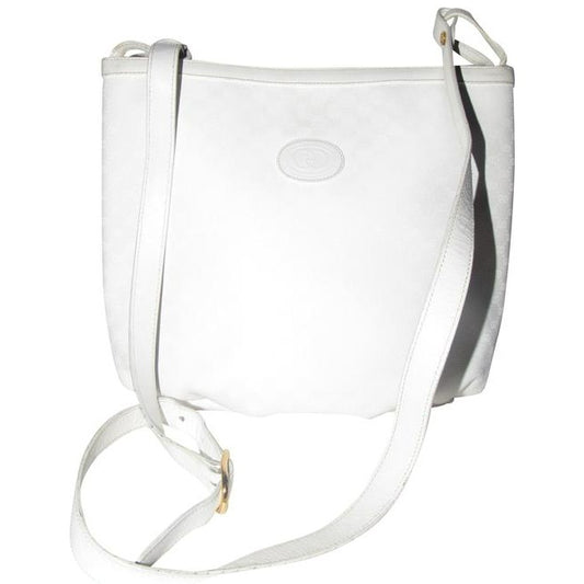 Gucci Vintage White Small G Logo Print Coated Canvas And White Leather Satchel