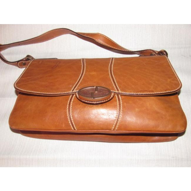 Gucci Vintage Cognac Or Chestnut Leather With Contrast Stitching And Brass Hardware