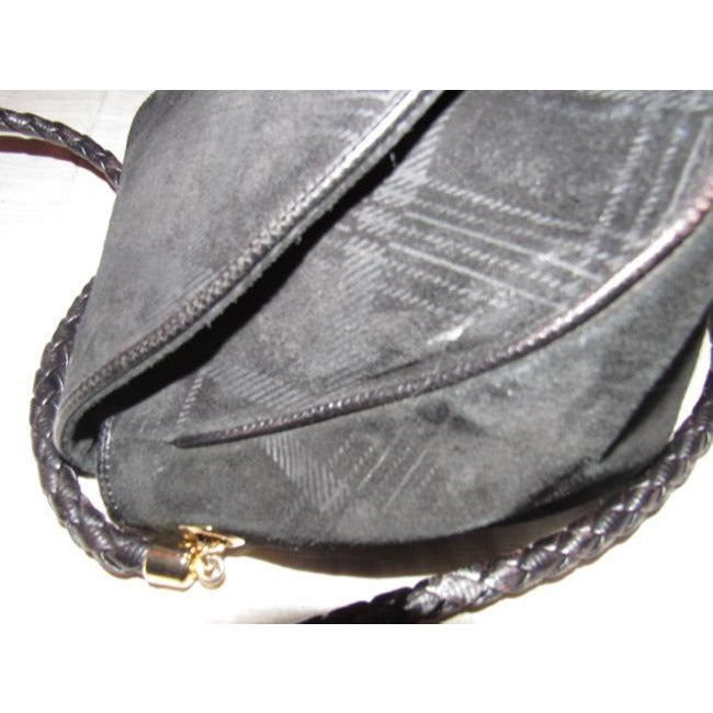 Bottega Veneta Black Suede & Leather Saddle Bag w Plaid Plint