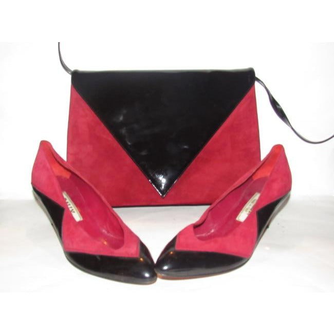 Bally Vintage Pursesdesigner Purses Red Suede And Black Patent Leather Shoulder Bag