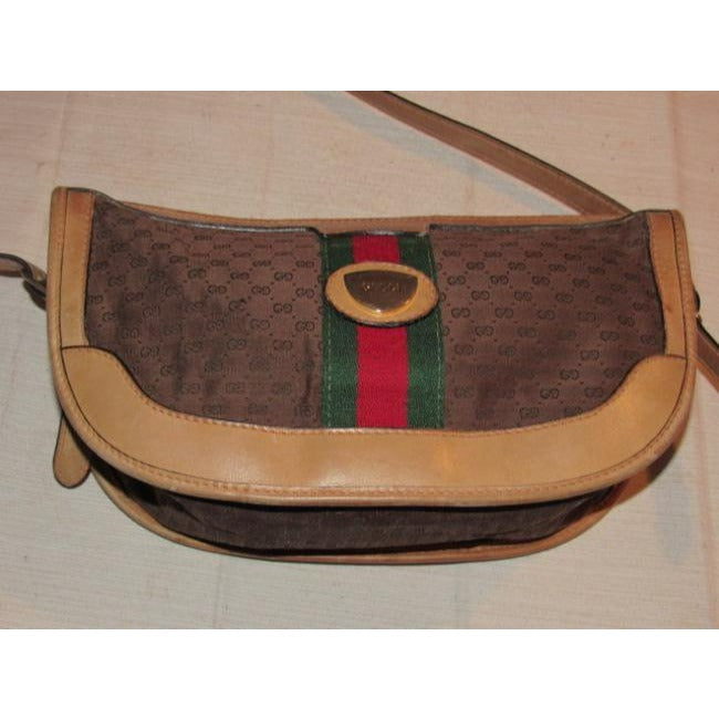 Gucci W Guccissima Canvas Leather Half Moon Shape Red Green Brown Micro G Bag