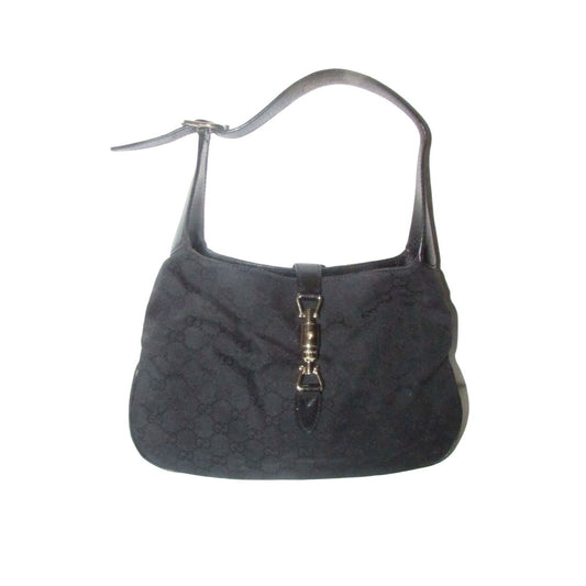 Gucci, large size, black Guccissima print & black leather, 1961 Jackie hobo style, shoulder bag with a gold piston closure