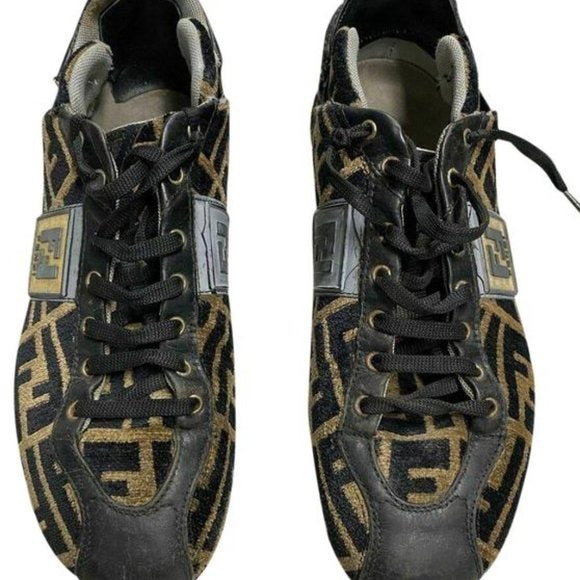 Fendi Tobacco Zucca Print Faux Fur Sneakers