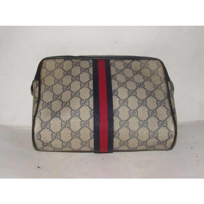 Gucci Vintage Navy Blue Large G Logo Print Coated Canvas And Navy Leather