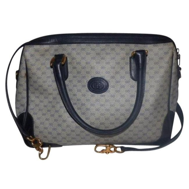 Gucci Vintage Doctor S Navy Blue Small G Logo Leather Coated Canvas Satchel