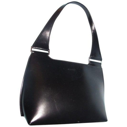 Gucci Vintage Glossy Black Leather Shoulder Bag