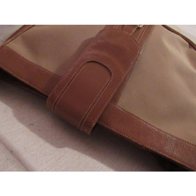 Gucci Vintage Tan Canvas Medium Brown Leather With Elaborate Center Clasp Leather