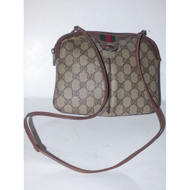 Gucci Vintage Brown Large G Logo Print Coated Canvas And Brown Leather