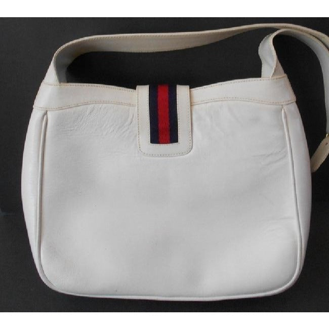 Gucci Vintage Pursesdesigner Purses White Leather With Red And Blue Striped Accent And Large Gold G