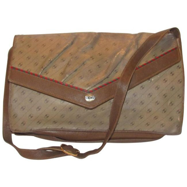 Gucci Vintage Coated Canvas Leather In Browns With Red Green Accent