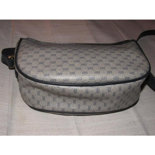 Gucci Vintage Navy Blue Small G Logo Print On Coated Canvas And Navy Leather