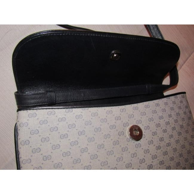 Gucci Vintage Navy Small G Logo Print Coated Canvas And Navy Leather Shoulder