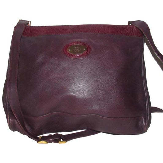 Gucci Purple Leather Shoulder Bag With Burgundy Snakeskin Accents