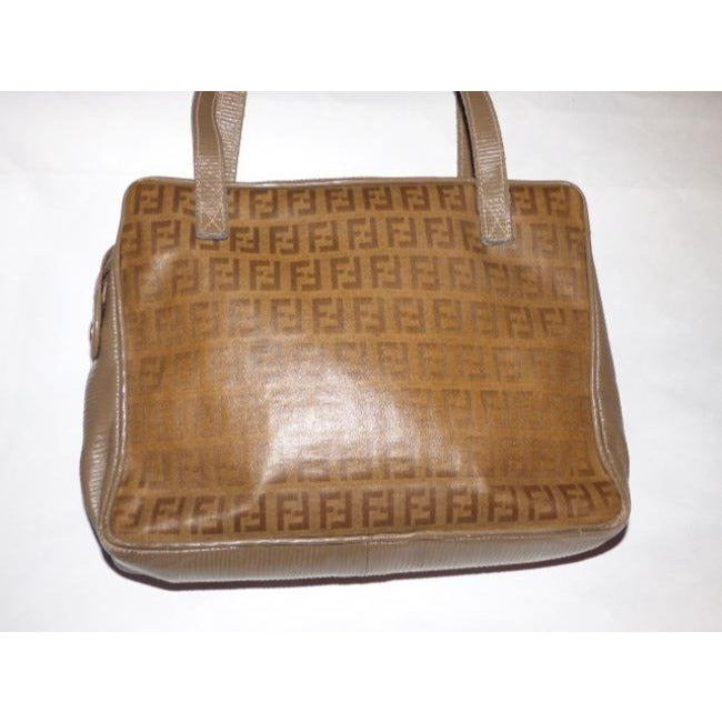 Fendi W Ctd Canvasleather Two Longer Straps Yellowbrown Zucchino Print Canvas And Leather Satchel