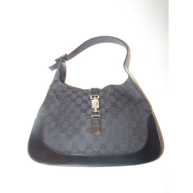 Gucci Jackie Guccissima Black Charcoal Gray G Print Leather Canvas Hobo Bag