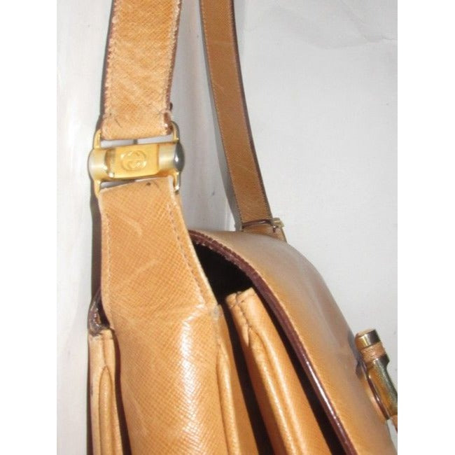 Gucci Vintage Pursesdesigner Purses Light Camel Brown Textured Leather Shoulder Bag