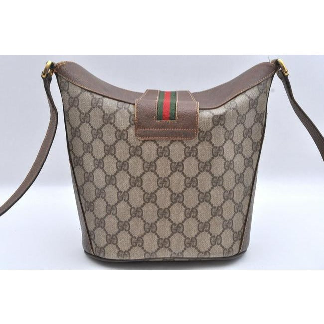 Gucci Brown Guccissima Print Leather Accessory Col Ophidia Bucket Bag w Red & Green