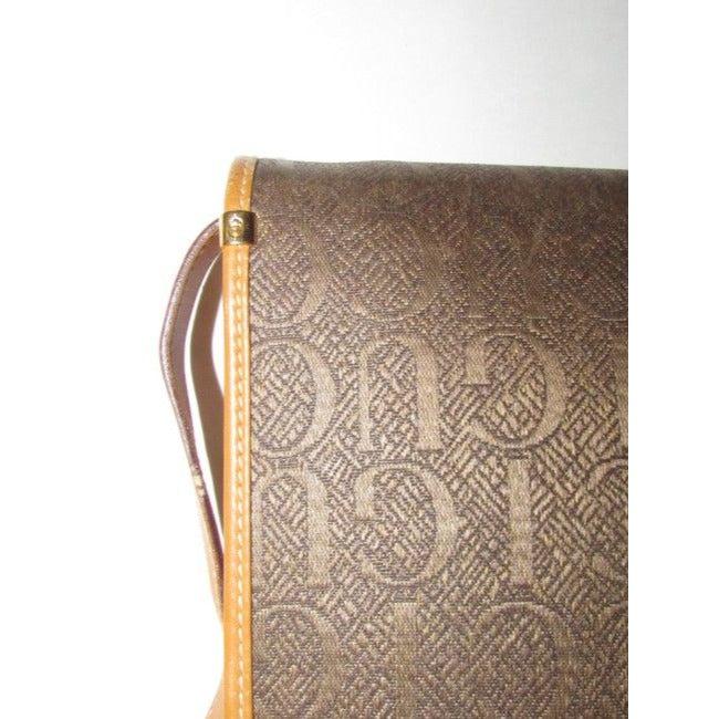 Gucci Vintage Pursesdesigner Purses Brown Gucci Print Canvas And Camel Leather Shoulder Bag