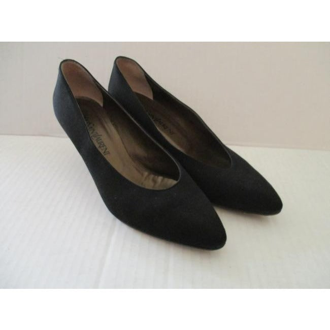 Saint Laurent Black Satin Round Pointed Toe Heels Pumps Size Us