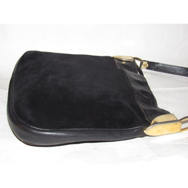 Gucci Vintage Black Suede With Black Leather Hobo Bag