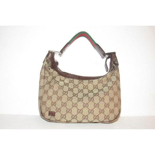 Gucci Guccissima Print Canvas Leather Brown W Red Green Strap